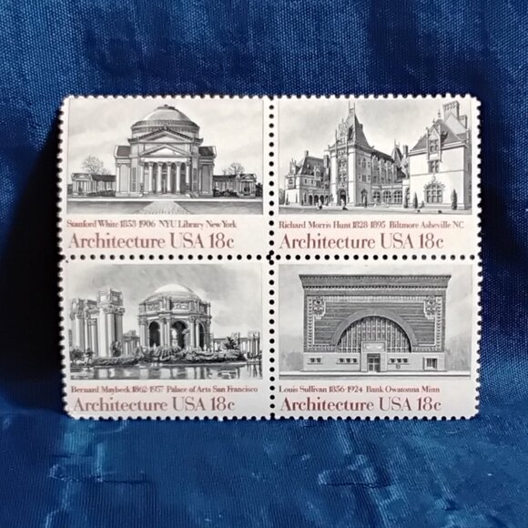 Uncirculated USA 1981 Architecture Block of Four 20 Cent Stamps!! - Picture 1 of 2
